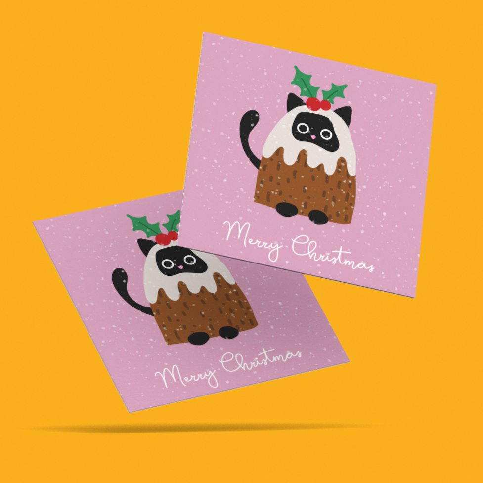 10 Square Pudding Cat Christmas Cards